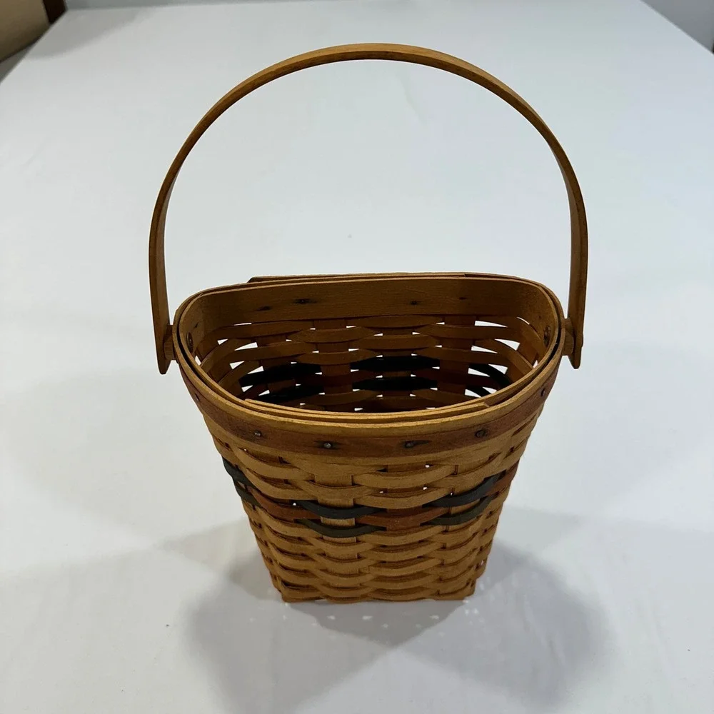 Longaberger Handwoven Wall Hanging Basket 1993 Brown Navy Accents | Farmhouse
